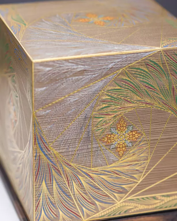 Lidded Box with Kirikane Design: "Peacock"