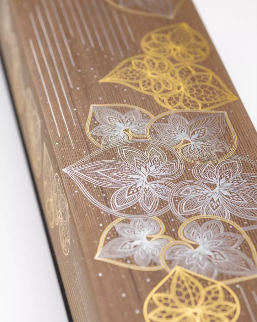 Lidded Box with Kirikane Design: "Futaba Aoi"
