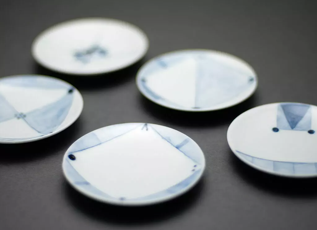 Small Plates with Inlaid Line and Cobalt Pattern(set of 5) by Ryozo Shibata @Kogei Art KYOTO -Life-