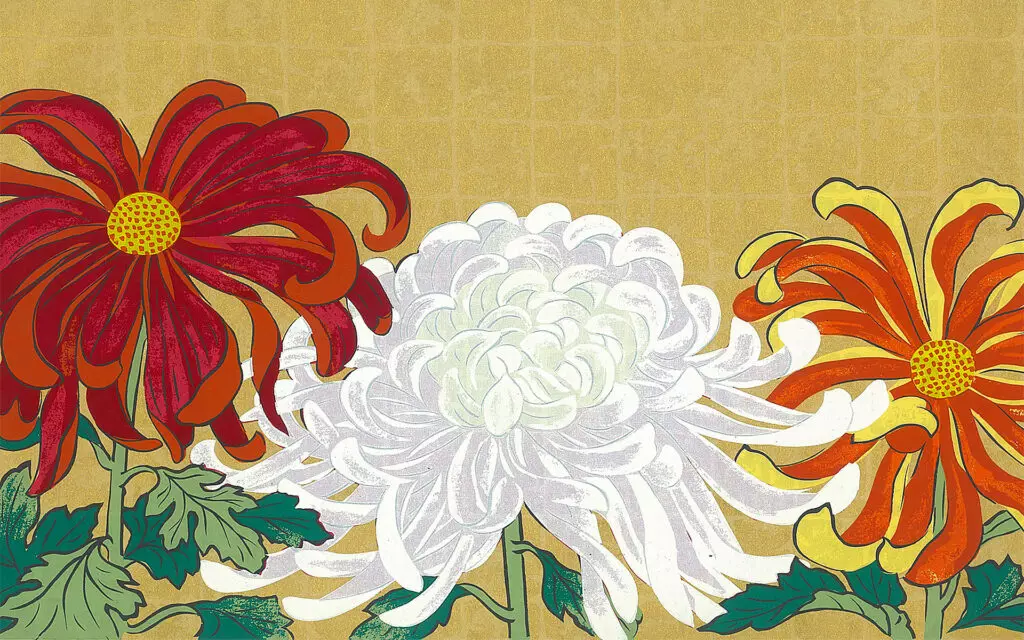 Japanese painting depicting chrysanthemums