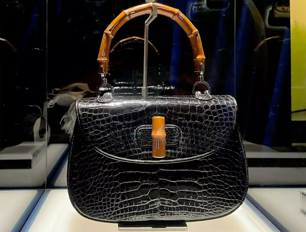 Collaboration between Gucci Bamboo crocodile bag and Katsumori Morihito's inlay