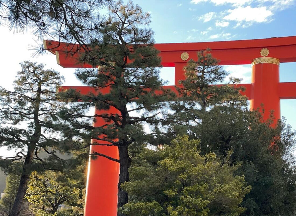 The torii gate of Heian Jingu Shrine