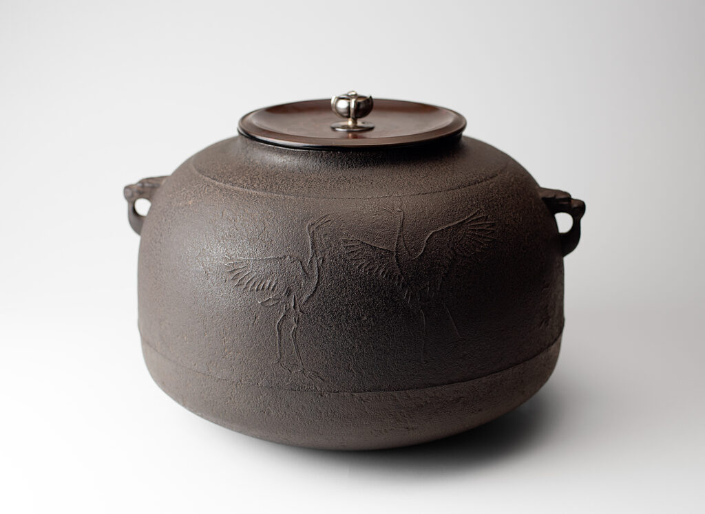 Tea Ceremony Iron Kettle (Chagama), “Tsurujimon Shinno-kama” By Shoju Kawata